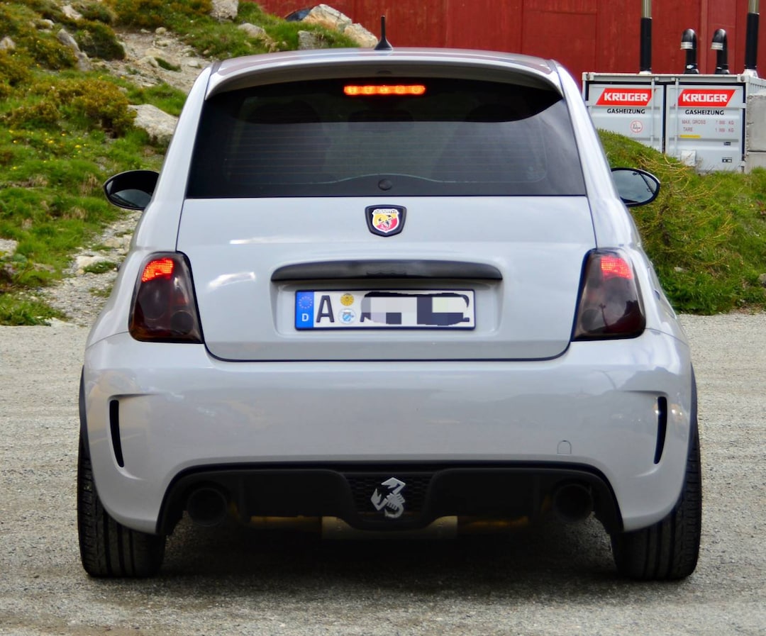 Abarth 500 Scorpion Badge and stainless steel Monza exhaust detail