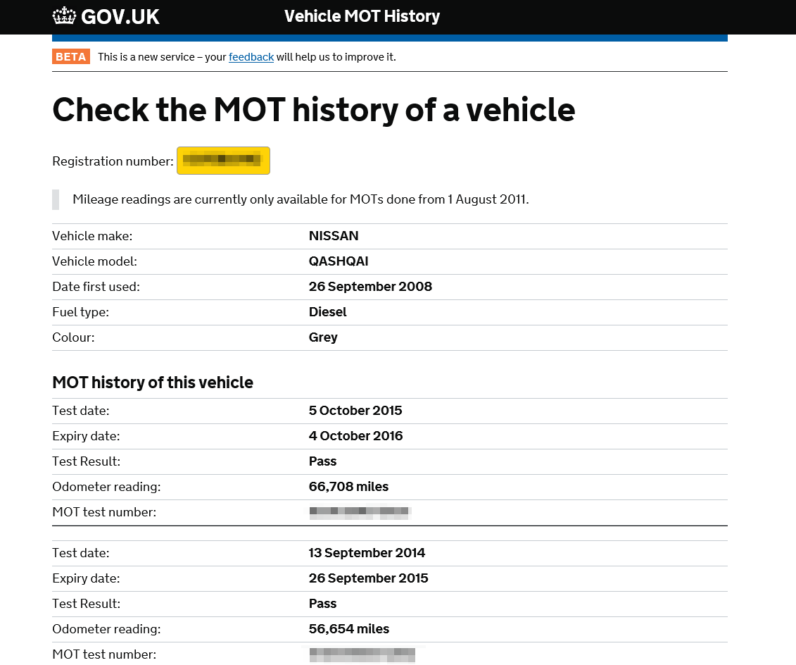 Mot History Check Screenshot
