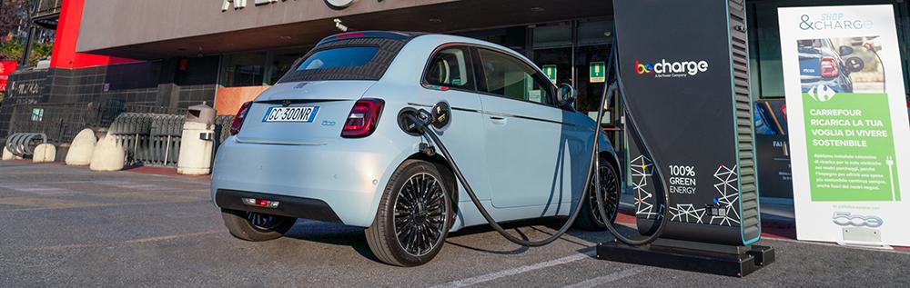 Fiat 500e small electric car charging