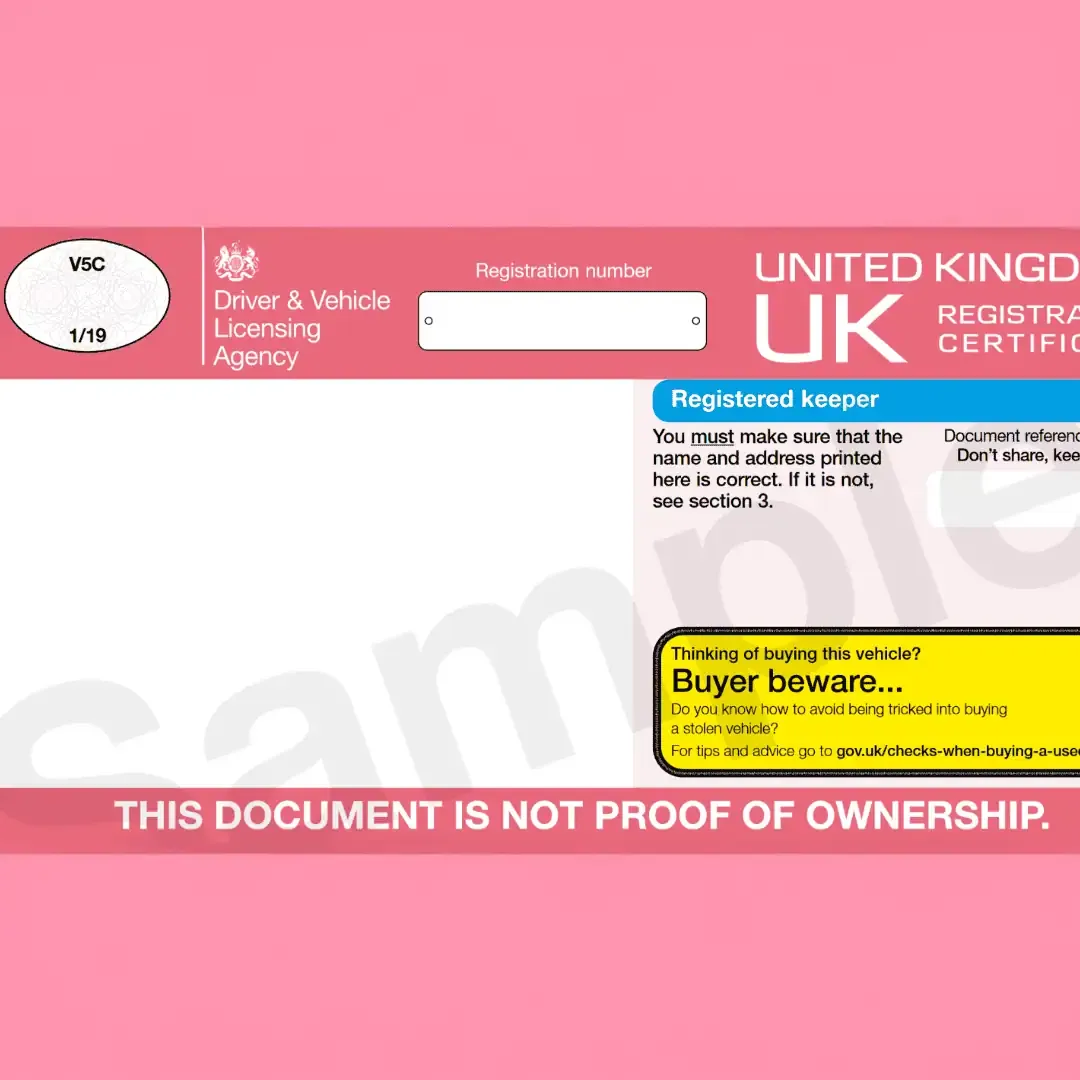 UK V5C registration document example